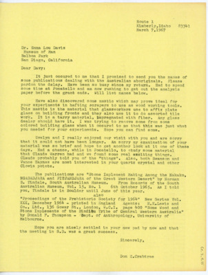 Letter between Donald Crabtree and Emma Lou Davis