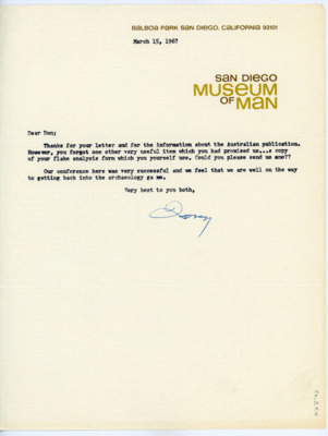 Letter between Donald Crabtree and Emma Lou Davis