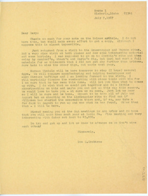 Letter between Donald Crabtree and Emma Lou Davis