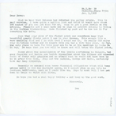 Letter between Donald Crabtree and Emma Lou Davis
