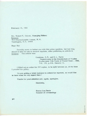Letter between Emma Lou Davis and Robert V. Ornes