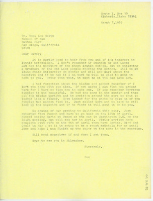 Letter between Donald Crabtree and Emma Lou Davis