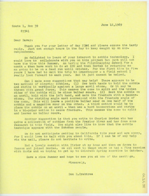 Letter between Donald Crabtree and Emma Lou Davis