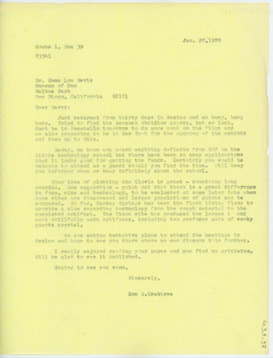 Letter between Donald Crabtree and Emma Lou Davis