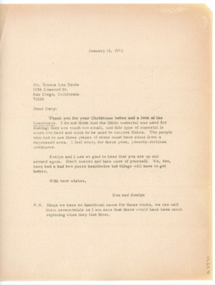 Letter between Donald Crabtree and Emma Lou Davis
