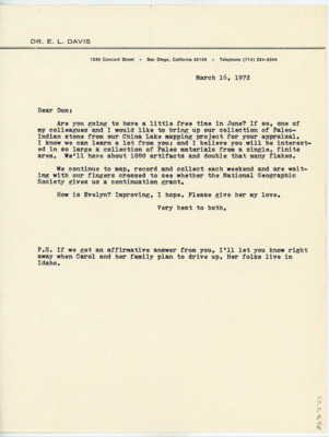 Letter between Donald Crabtree and Emma Lou Davis