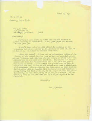 Letter between Donald Crabtree and Emma Lou Davis