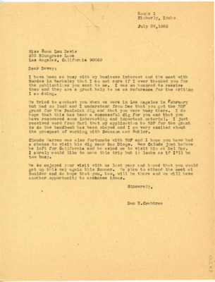 Letter between Donald Crabtree and Emma Lou Davis