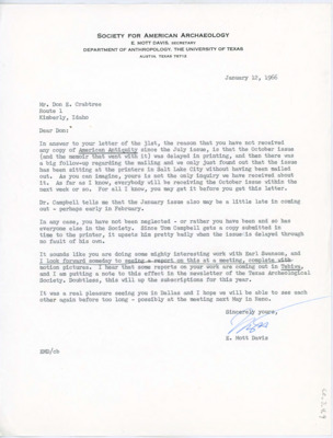 Letter between Donald Crabtree and E. Mott Davis