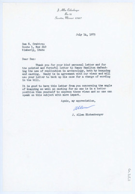 Letter between Donald Crabtree and J. Allen Eichenberger