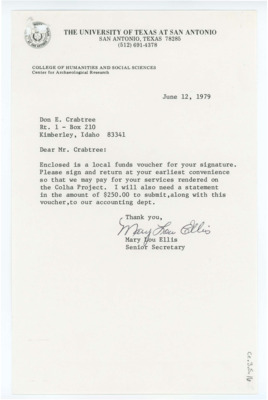 Letter between Donald Crabtree and Mary Lou Ellis