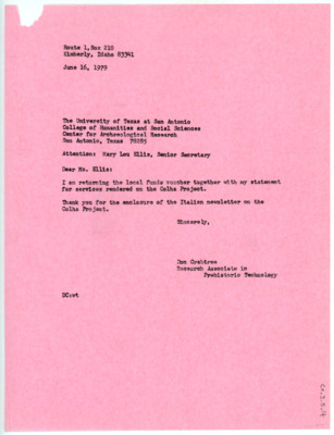 Letter between Donald Crabtree and Mary Lou Ellis