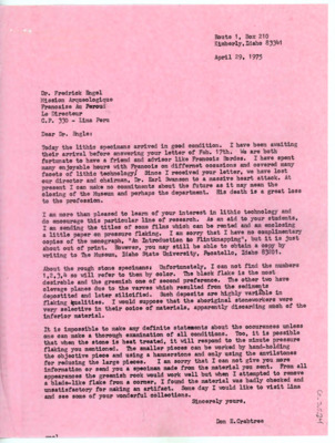 Letter between Donald Crabtree and Frederic Engel