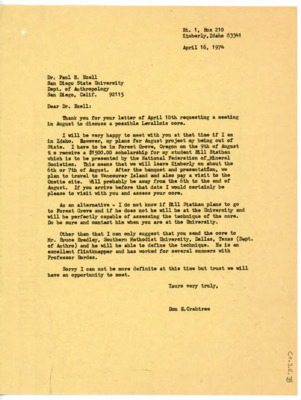 Letter between Donald Crabtree and Paul H. Ezell