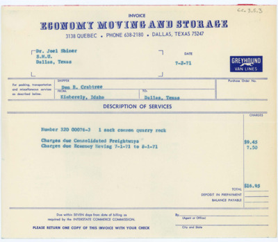 Economy Moving and Storage Invoice