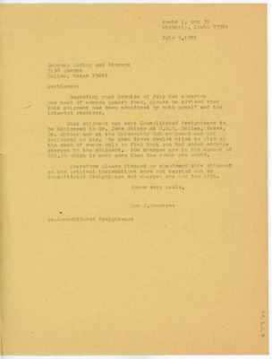 Letter between Economy Moving and Storage and Donald Crabtree