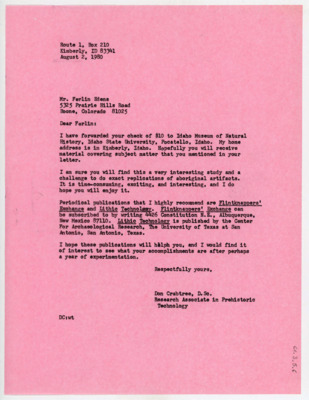 Letter between Donald Crabtree and Ferlin Edens