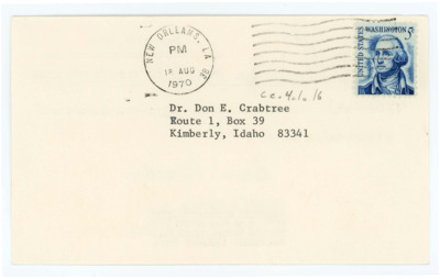 Postcard between Donald Crabtree and Ann and J. L. Fischer