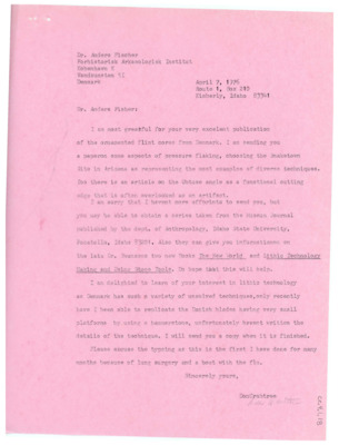 Letter between Donald Crabtree and Anders Fischer