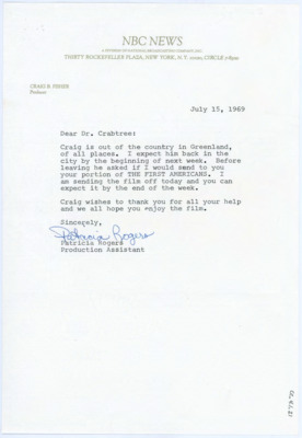 Letter between Donald Crabtree and Patricia Rogers