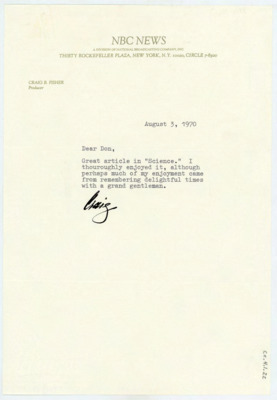 Letter between Donald Crabtree and Craig Fisher