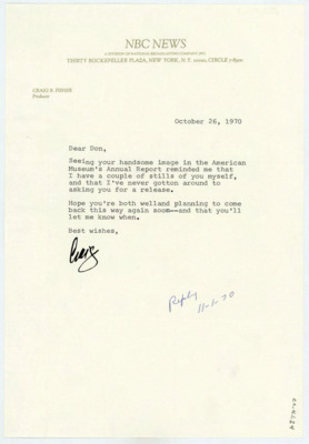 Letter between Donald Crabtree and Craig Fisher