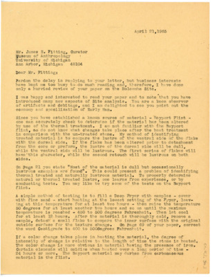 Letter between Donald Crabtree and James E. Fitting