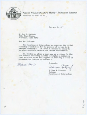 Letter between Donald Crabtree and William H. Fitzhugh