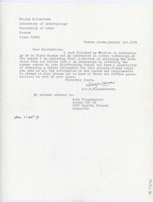 Letter between Donald Crabtree and Nora Flegenheimer