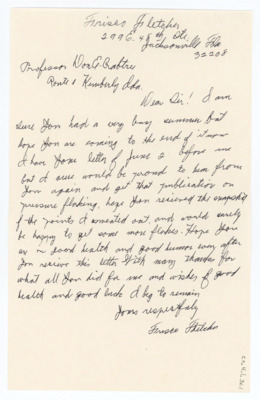 Letter between Donald Crabtree and Frisco Fletcher