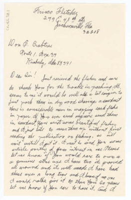 Letter between Donald Crabtree and Frisco Fletcher