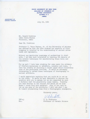 Letter from V.D. Frechette to Donald Crabtree