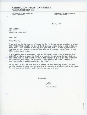 Letter between Donald Crabtree and Alrich Faulkner