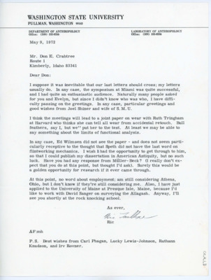 Letter between Donald Crabtree and Alrich Faulkner