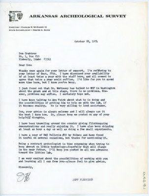 Letter from Jeff Flenniken to Donald Crabtree