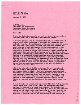 Letter from Donald Crabtree to Jeff Flenniken