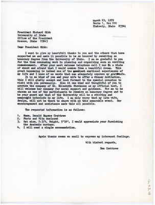 Letter to Richard Gibb from Donald Crabtree