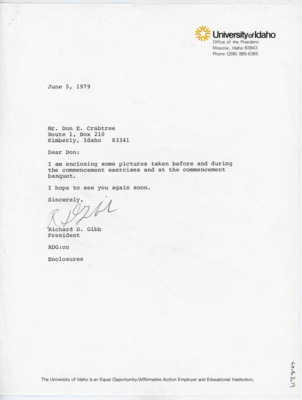 Letter to Donald Crabtree from Richard Gibb