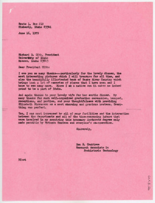 Letter from Donald Crabtree to Richard Gibb