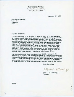 Letter from Elizabeth Giddings to Donald Crabtree