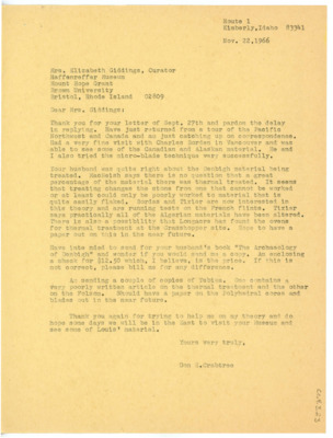 Letter from Donald E. Crabtree from Elizabeth Giddings