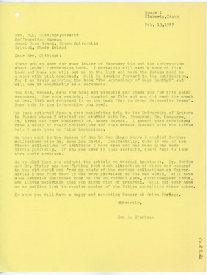 Letter from Donald Crabtree to Elizabeth Giddings