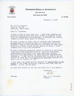Letter from J. L. Giddings to Donald Crabtree