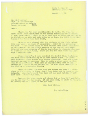 Letter from Donald Crabtree to Al Goodyear