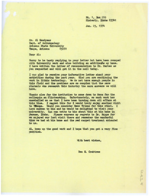 Letter from Donald Crabtree to Al Goodyear