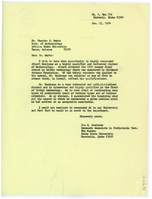 Letter from Donald Crabtree to Charles R. Merbs
