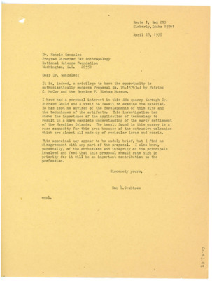 Letter from Donald Crabtree to Nancie L. Gonzalez