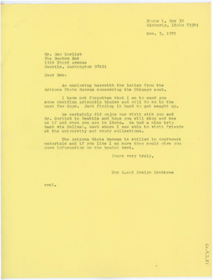 Letter to Ben Gorlick from Donald Crabtree