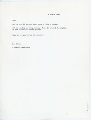 Letter from Elizabeth Greathouse to Donald Crabtree