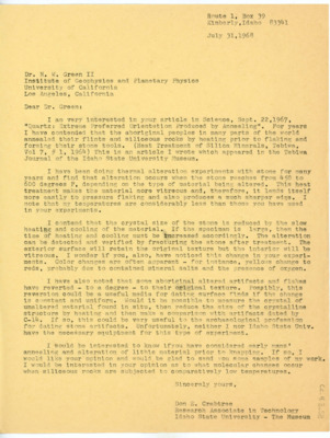Letter from Donald Crabtree to H.W. Green